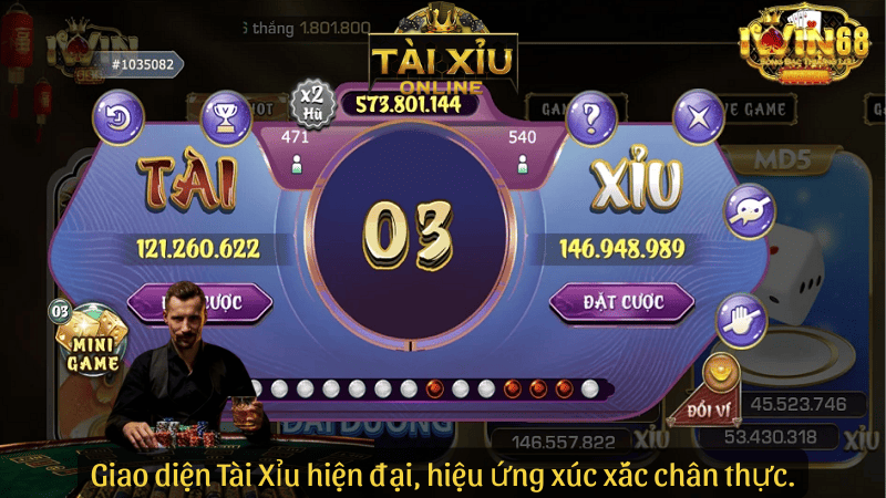 Giao diện Tài Xỉu hiện đại, hiệu ứng xúc xắc chân thực