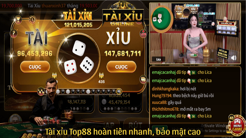 Tài xỉu Top88 hoàn tiền nhanh, bảo mật cao