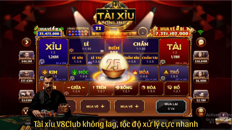 Tài xỉu V8Club không lag, tốc độ xử lý cực nhanh