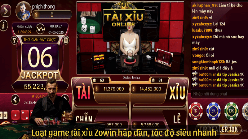 Loạt game tài xỉu Zowin hấp dẫn, tốc độ siêu nhanh