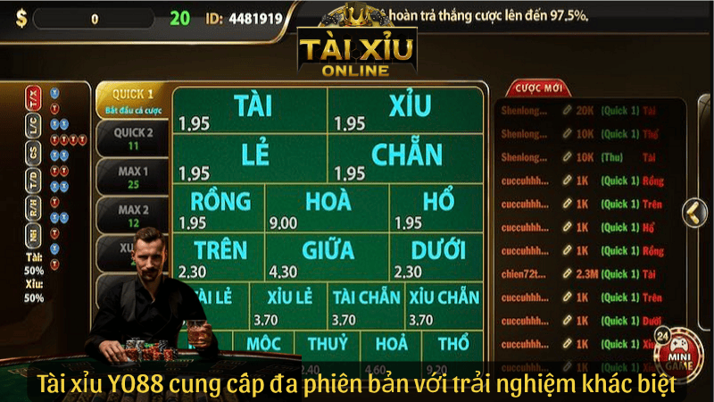 Tài xỉu YO88 cung cấp đa phiên bản với trải nghiệm khác biệt
